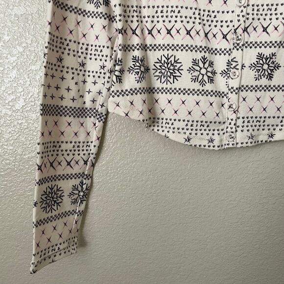 Skims Top Womens Large White Black Fair Isle Cropped Long Sleeve Knit Pajama - Picture 5 of 12